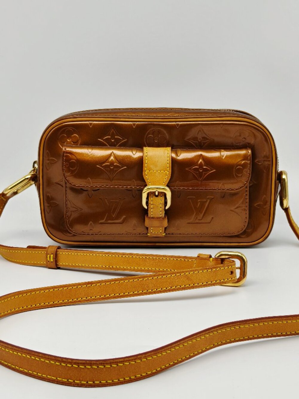 Louis Vuitton Vernis Christie MM Bronze Crossbody Shoulder Bag Patent Leather - Picture 1 of 15